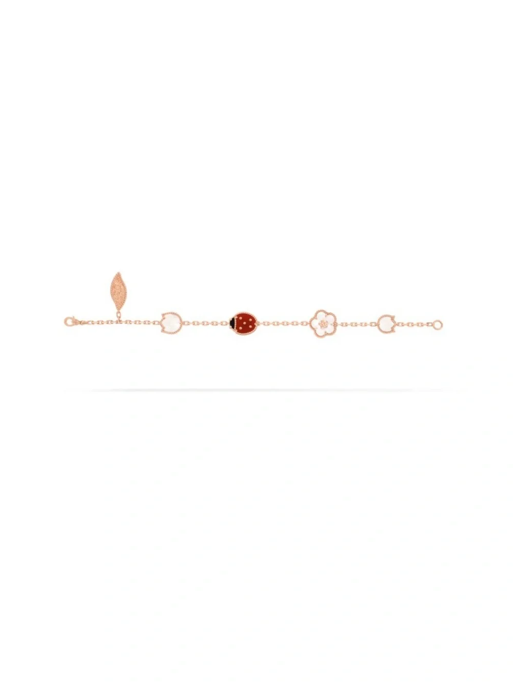 Rose Gold Lucky Charm Bracelet with Red Enamel Accent